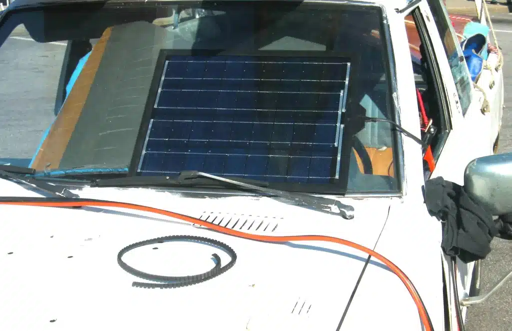 A view of a solar panel placed over a car windhshield