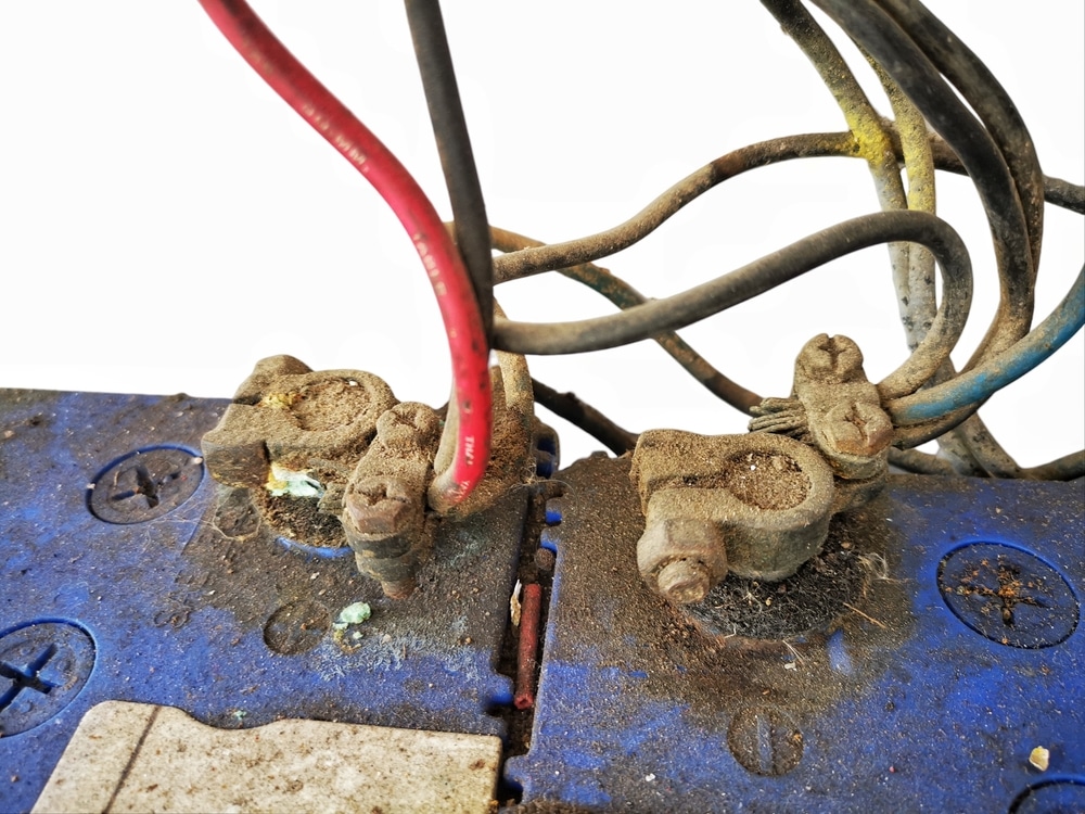 Car Battery Terminals In The Garage The Corrosion Of Old