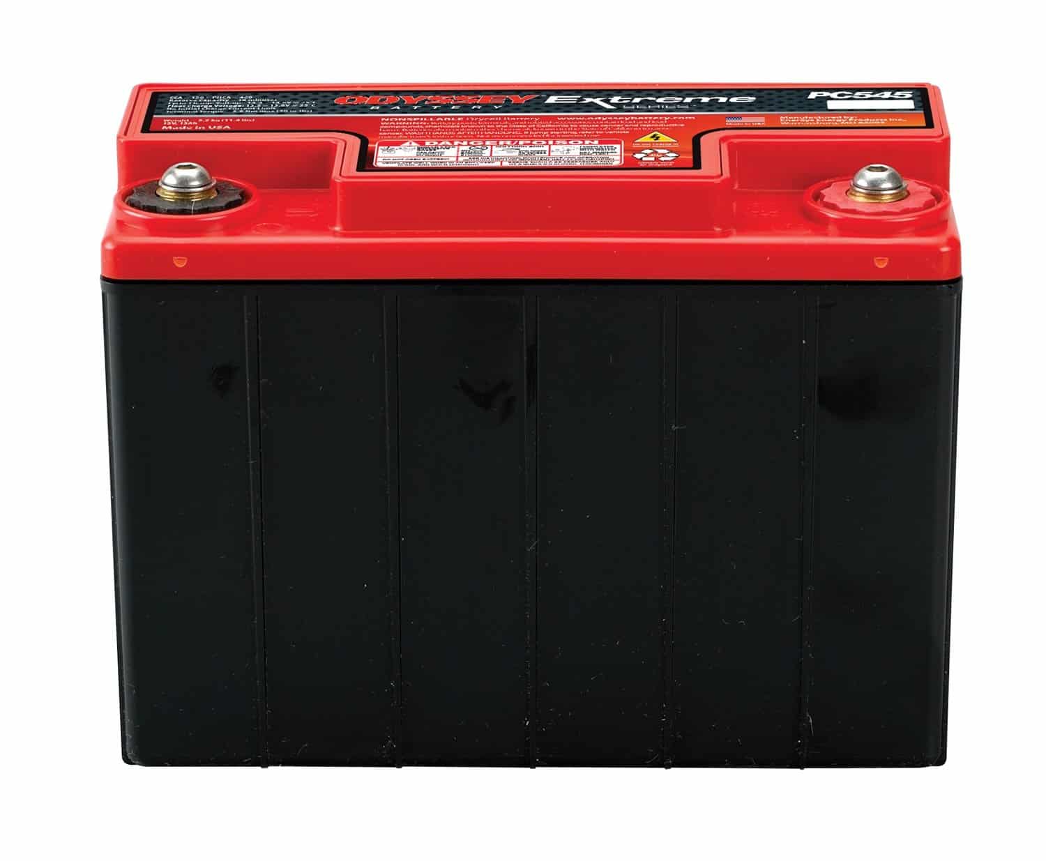 odyssey ATV battery with red top and black body