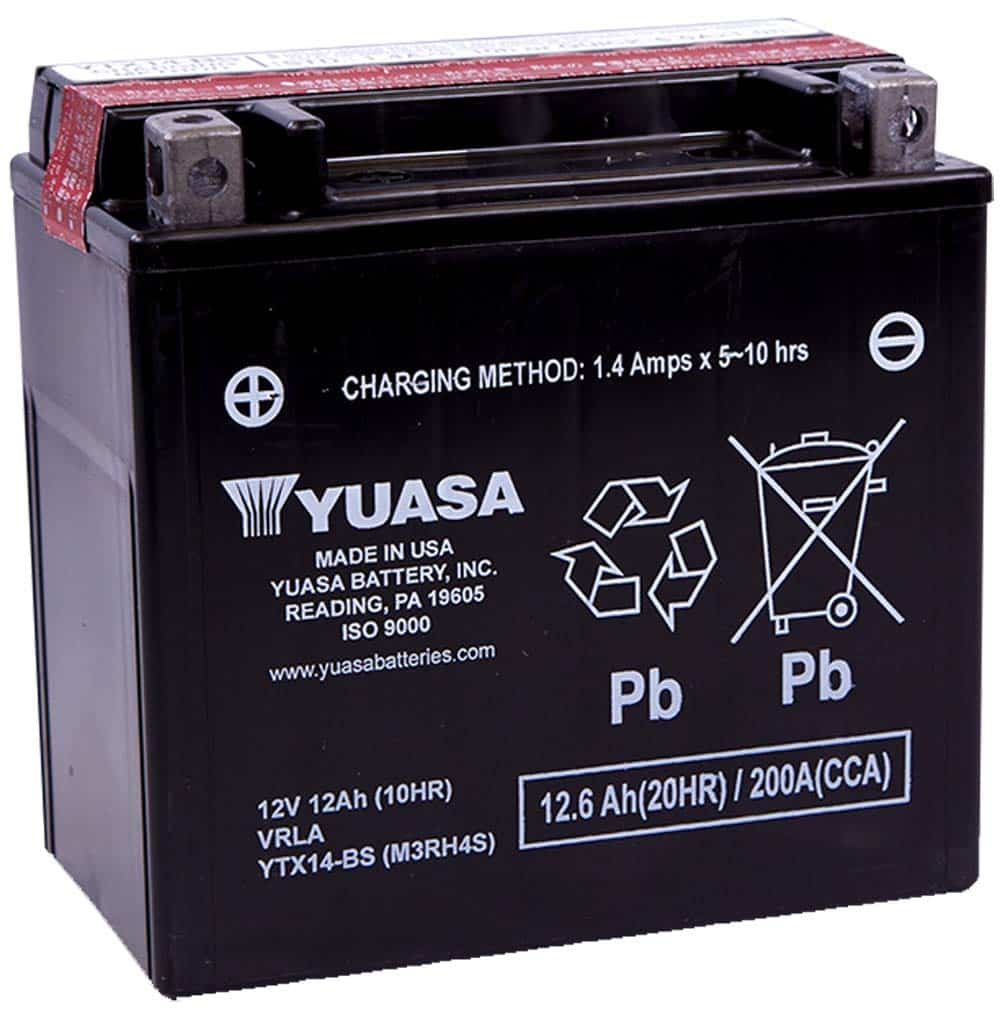 yuasa ATV battery with black body